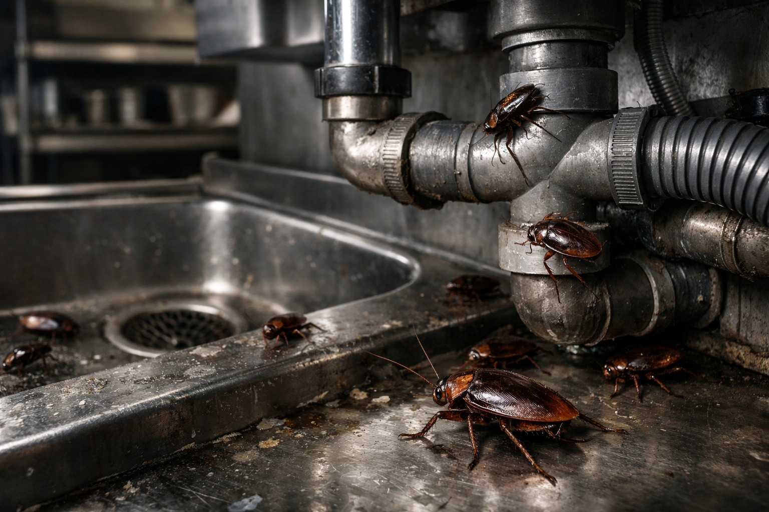 Cafards et blattes dans une cuisine